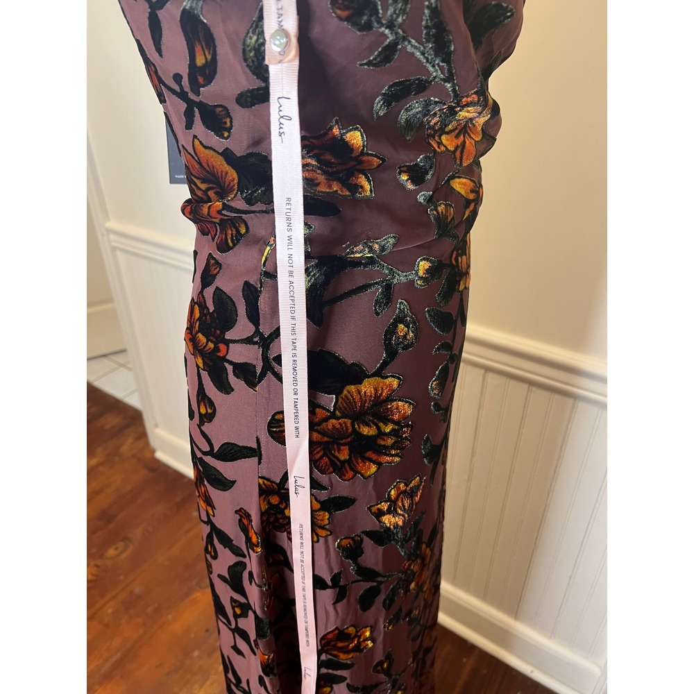 Lulus Romance Brown Burnout Velvet Floral Cowl Neck Maxi Dress Slit Gown size S - Picture 13 of 15